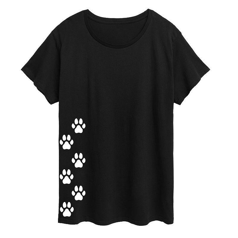 Plus Vertical Pawprints Graphic Tee, Womens Grey Green Product Image