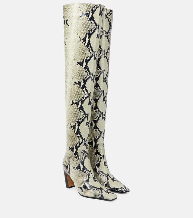 KHAITE Snake-effect Leather Knee-high Boots In Nude & Neutrals Product Image