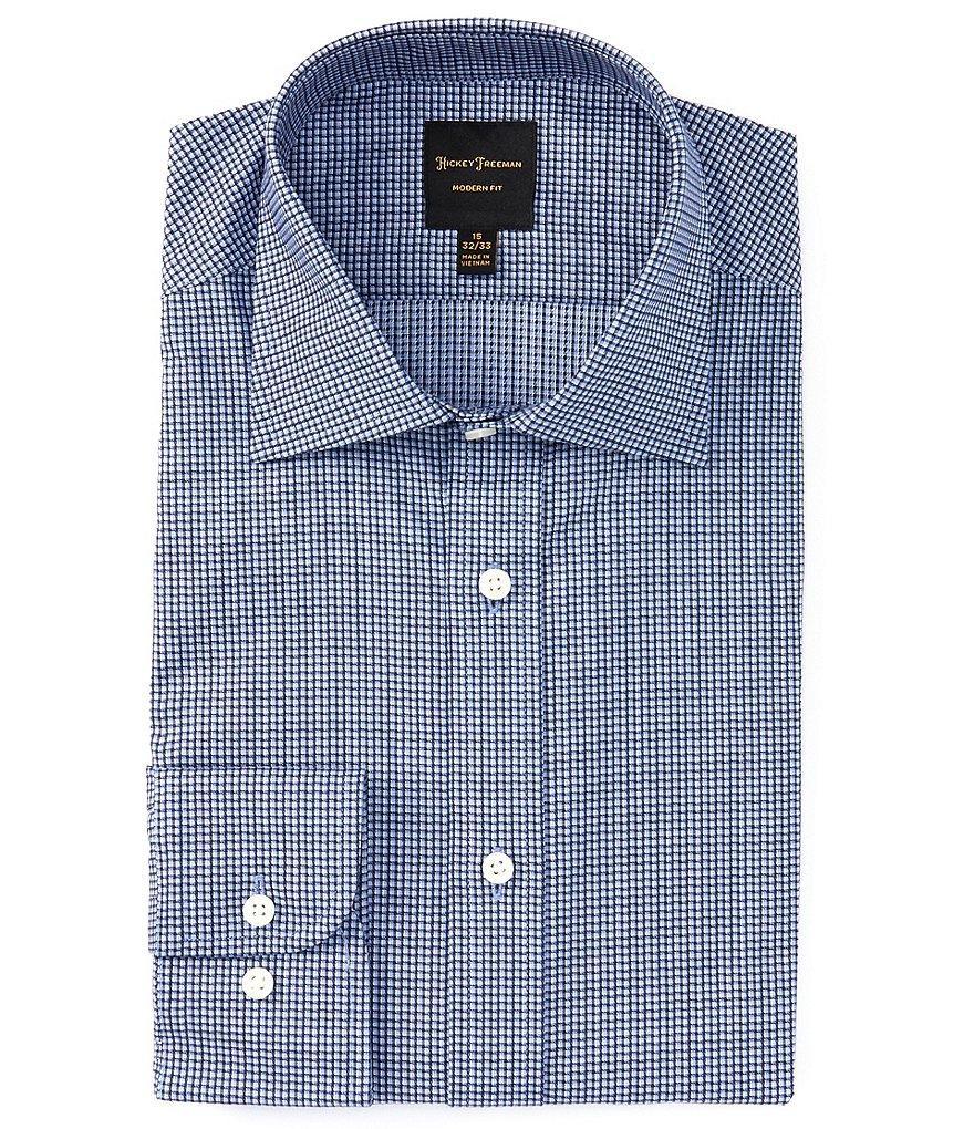 Hickey Freeman Modern Fit Spread Collar Patterned Dobby Dress Shirt Product Image