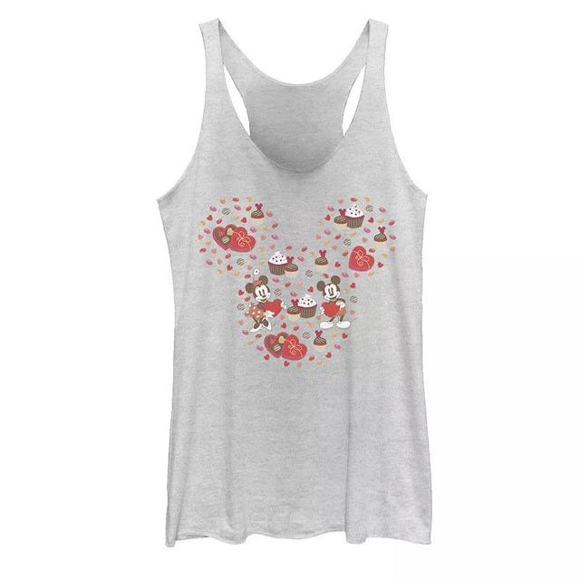 Disneys Mickey Mouse & Minnie Valentines Day Chocolates & Hearts Juniors Racerback Tank Top, Girls White Grey Product Image