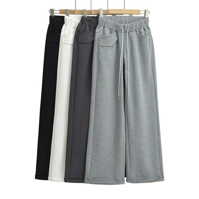 Drawstring Waist Plain Wide Leg Sweatpants Product Image