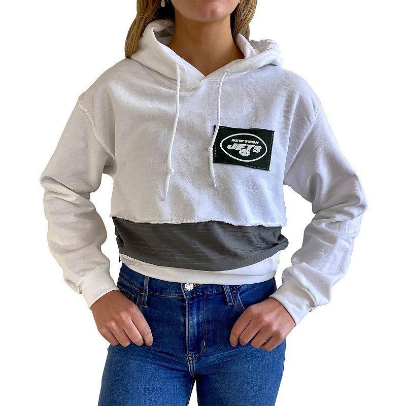 Women's Refried Apparel White New York Jets Sustainable Crop Dolman Pullover Hoodie Product Image