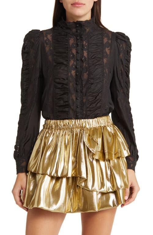 LoveShackFancy Jacque Lace Inset Silk Blouse Product Image