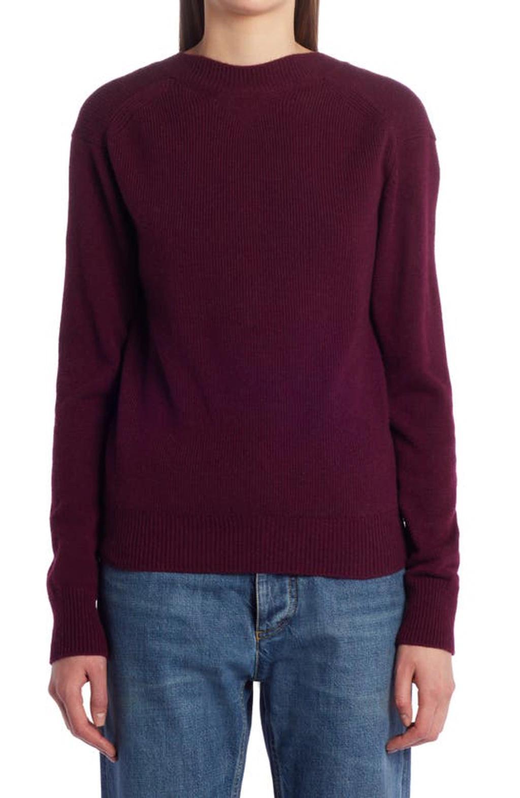 Ribbed V-neck Cashmere Blend Sweater In Oxblood Product Image