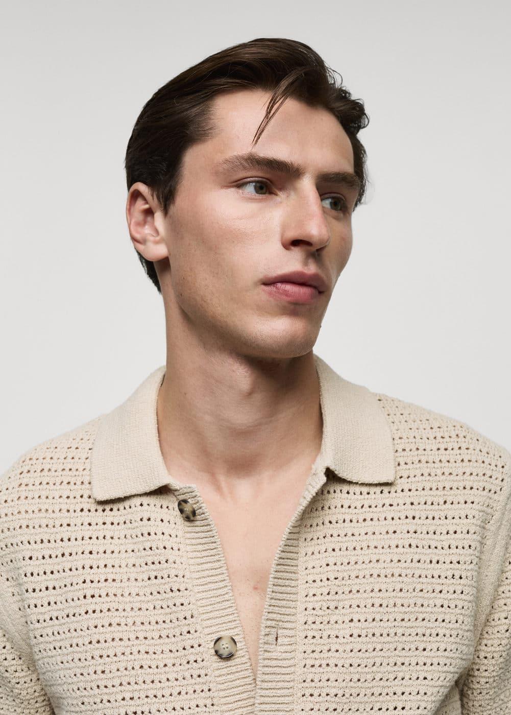 MANGO MAN - Openwork knit polo with buttons beigeMen Product Image