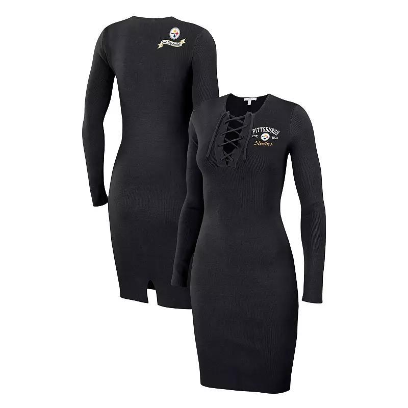 Womens WEAR by Erin Andrews Pittsburgh Steelers Lace Up Long Sleeve Dress Product Image