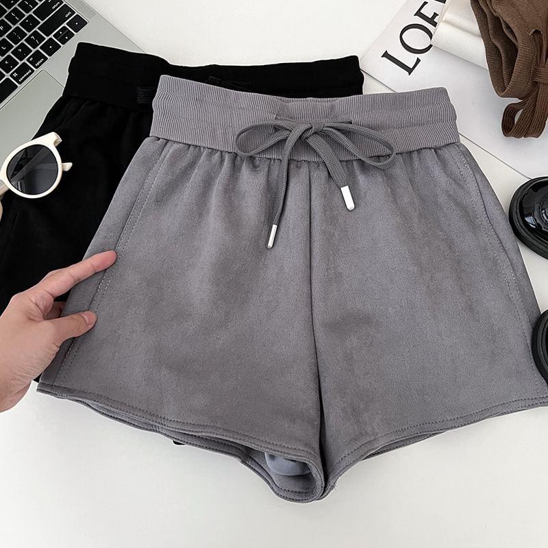 Drawstring Waist Plain Wide Leg Shorts Product Image