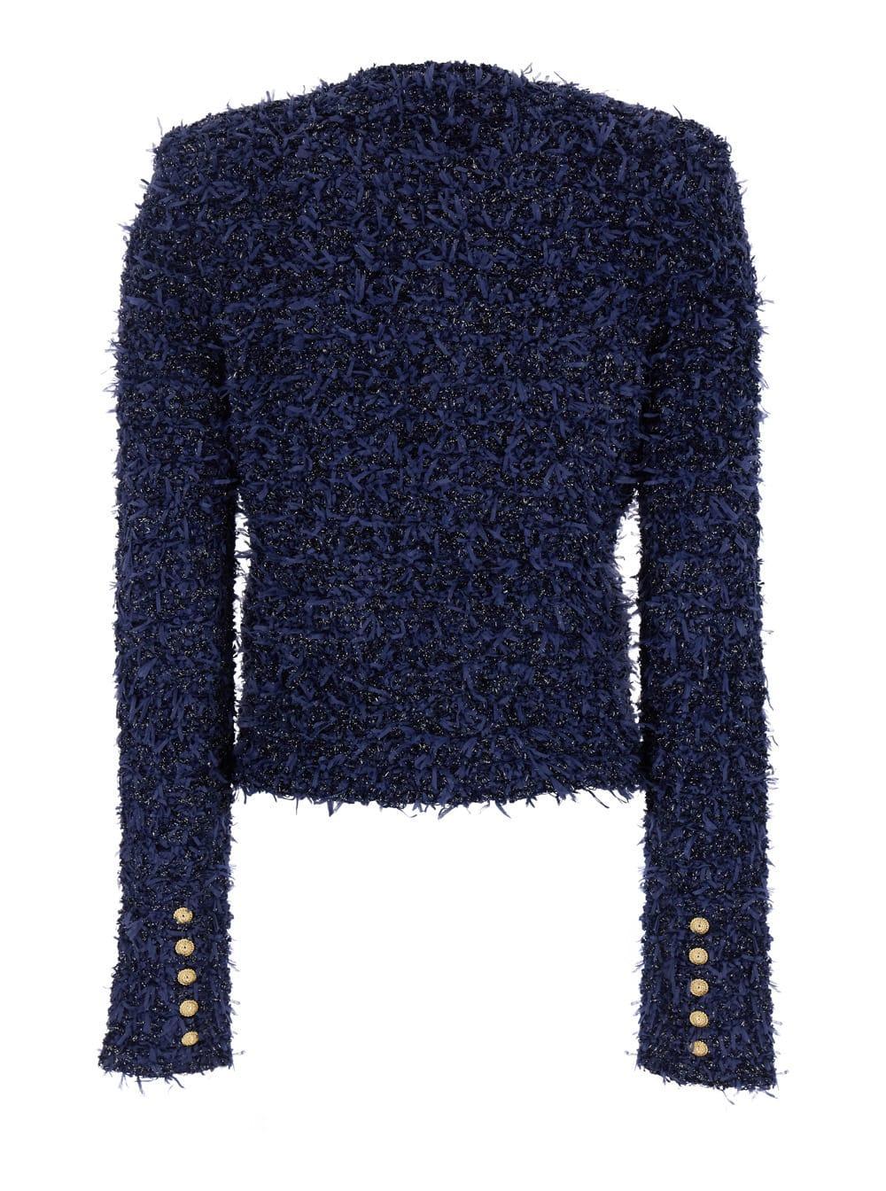 BALMAIN Buttoned Tweed Jacket In Blue Product Image