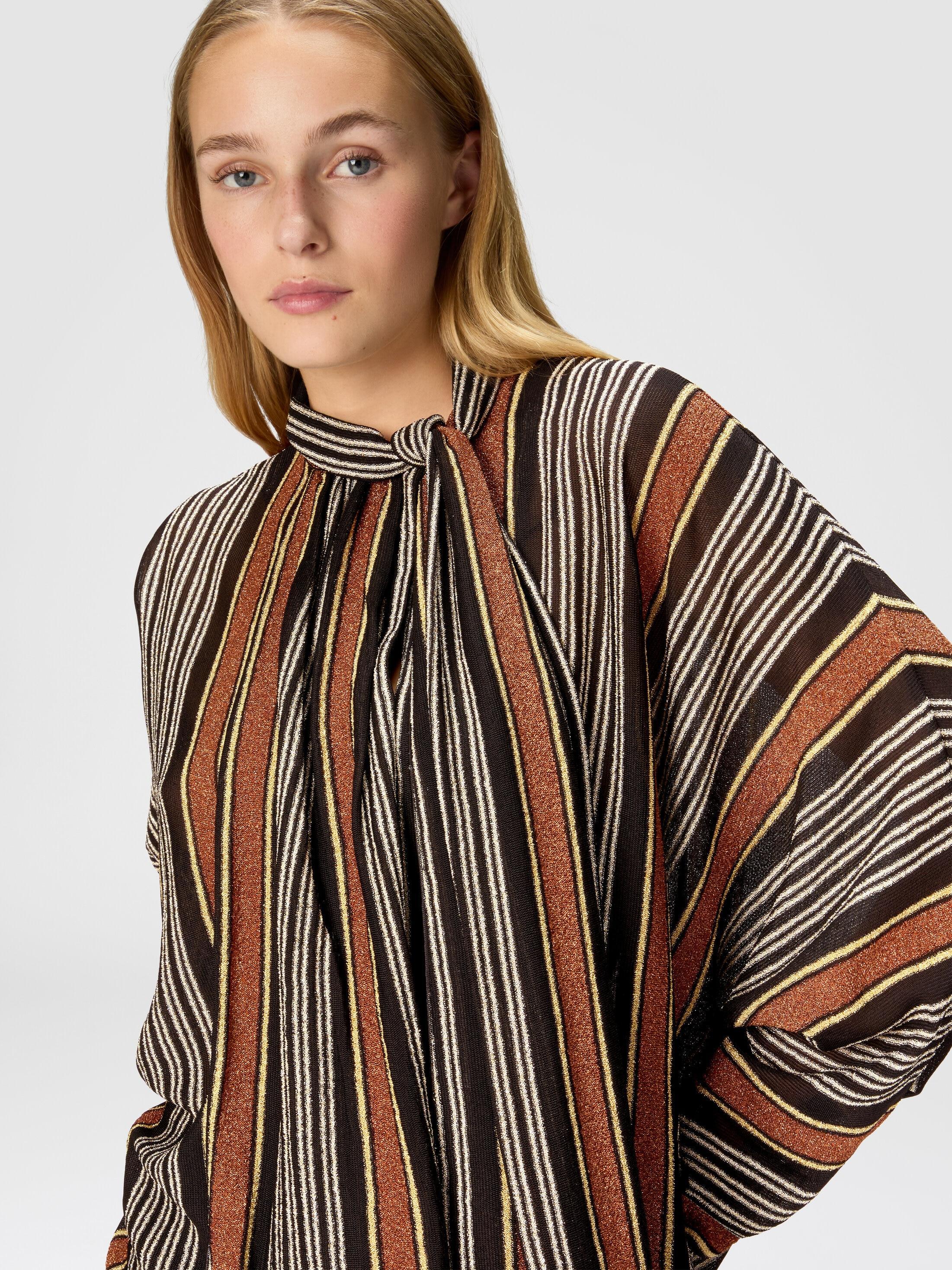 Blouse with scarf collar in lamé striped viscose Product Image