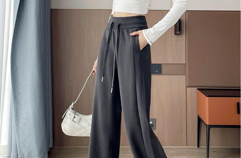 Drawstring Waist Plain Panel Wide Leg Sweatpants Product Image