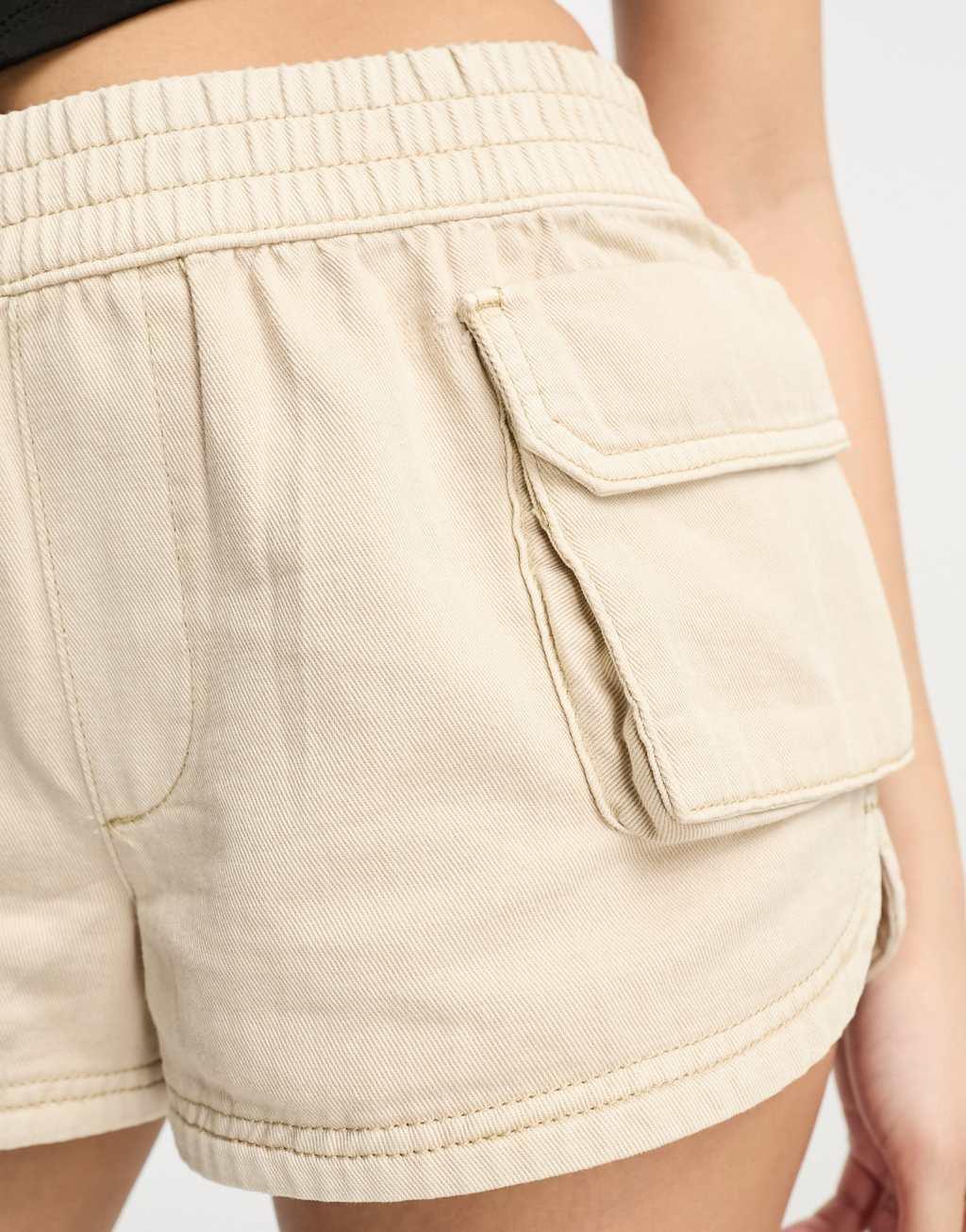 Miss Selfridge cargo pocket runner shorts in washed khaki Product Image