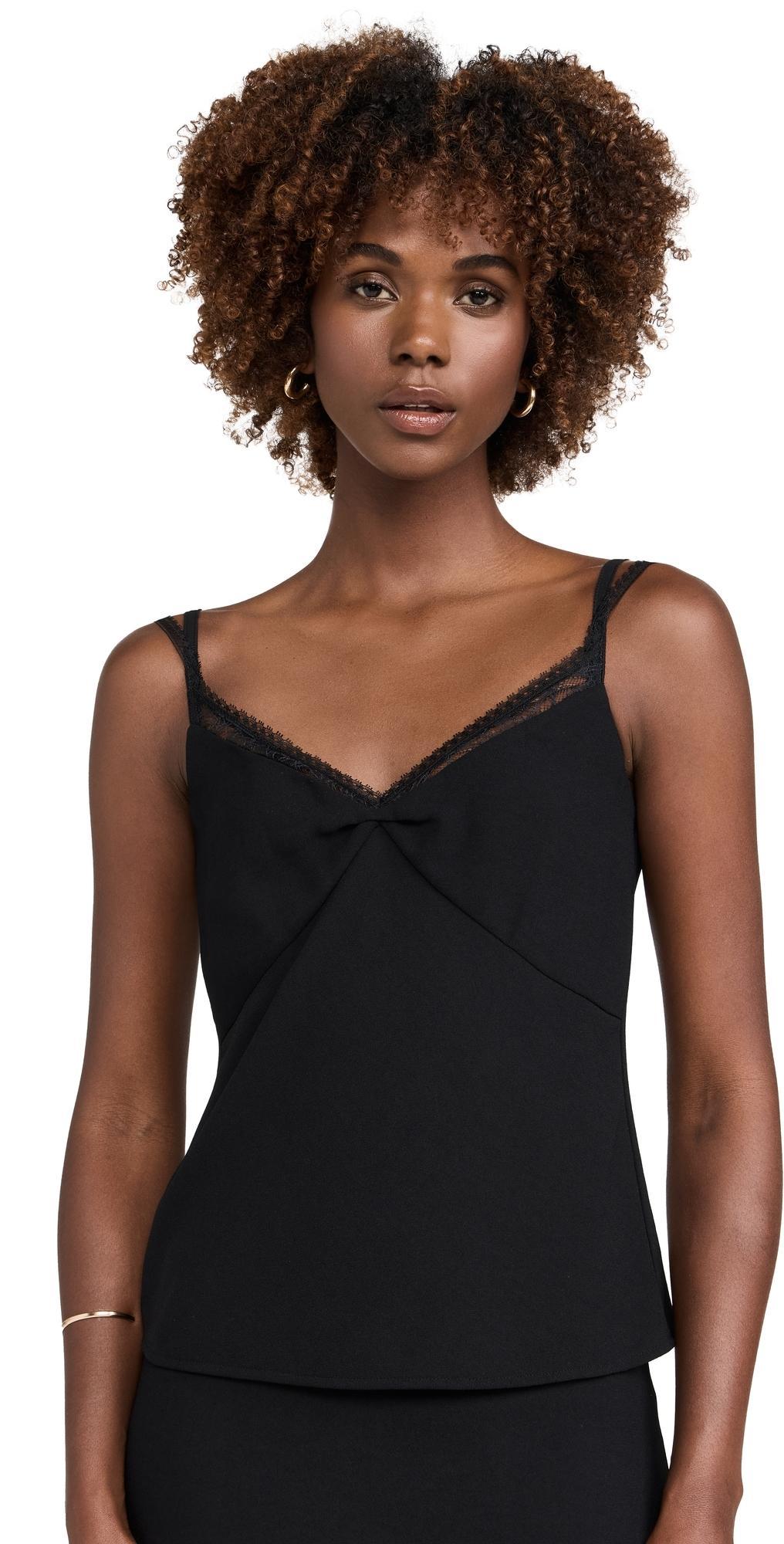 Lace-trim V-neck Cami In Schwarz Product Image