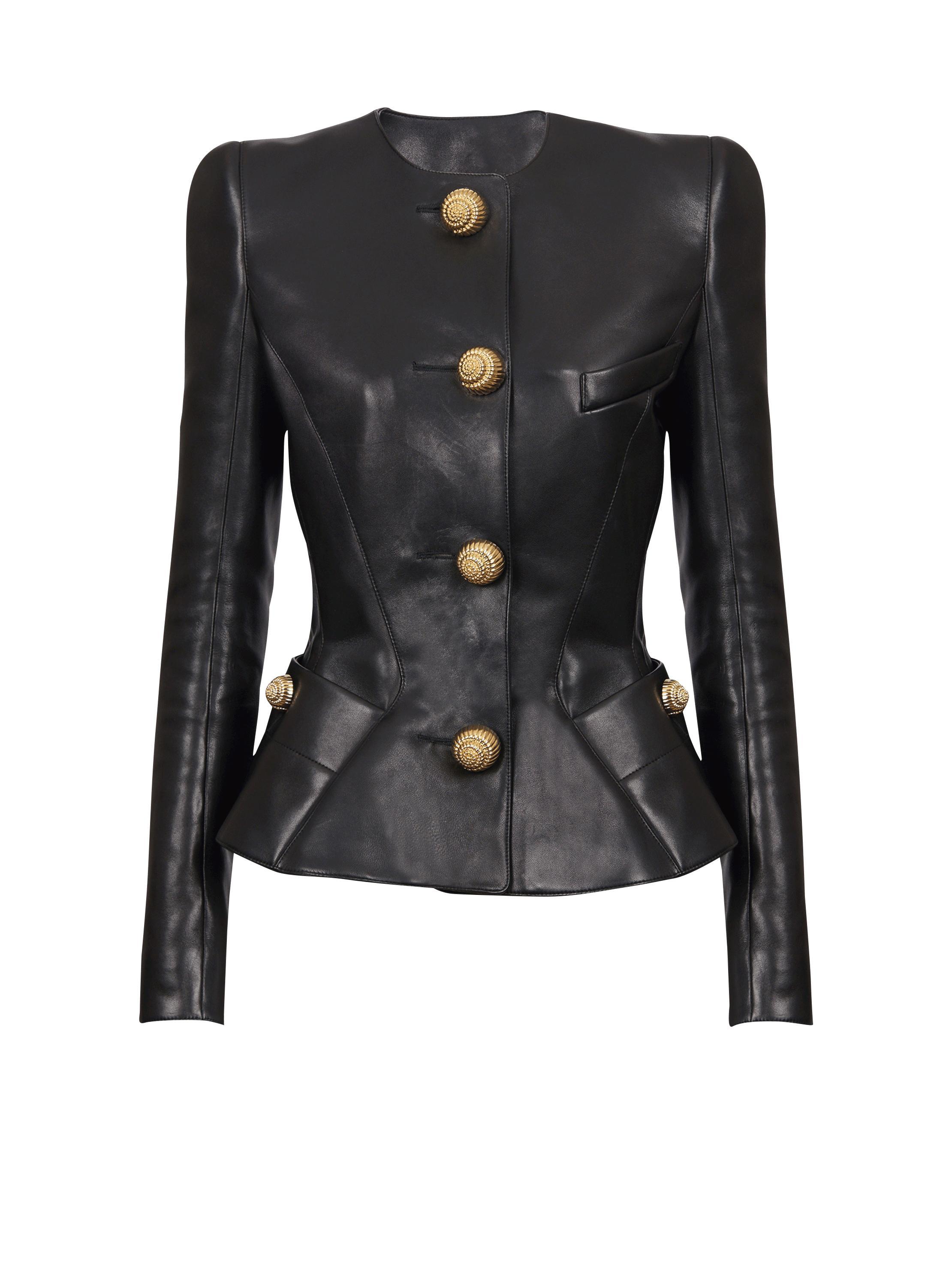 Lambskin leather peplum jacket product image