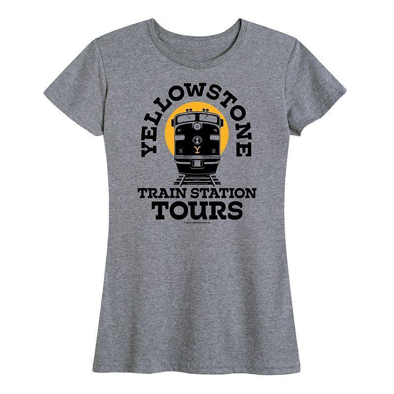 Womens Yellowstone Train Station Tours Graphic Tee Grey Gray Product Image