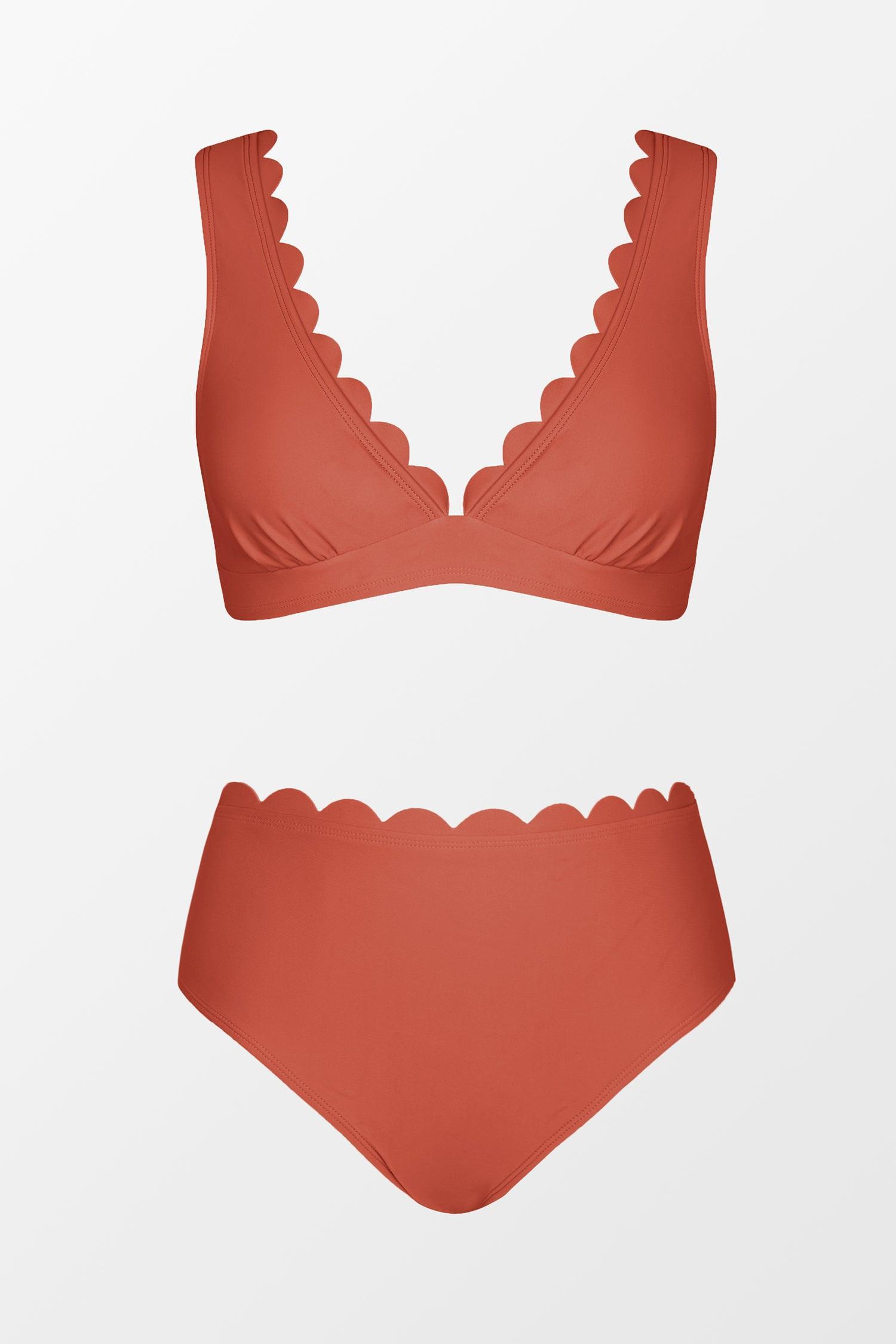 Marsala Scalloped Bralette & Mid Rise Hipster Bikini Set Product Image