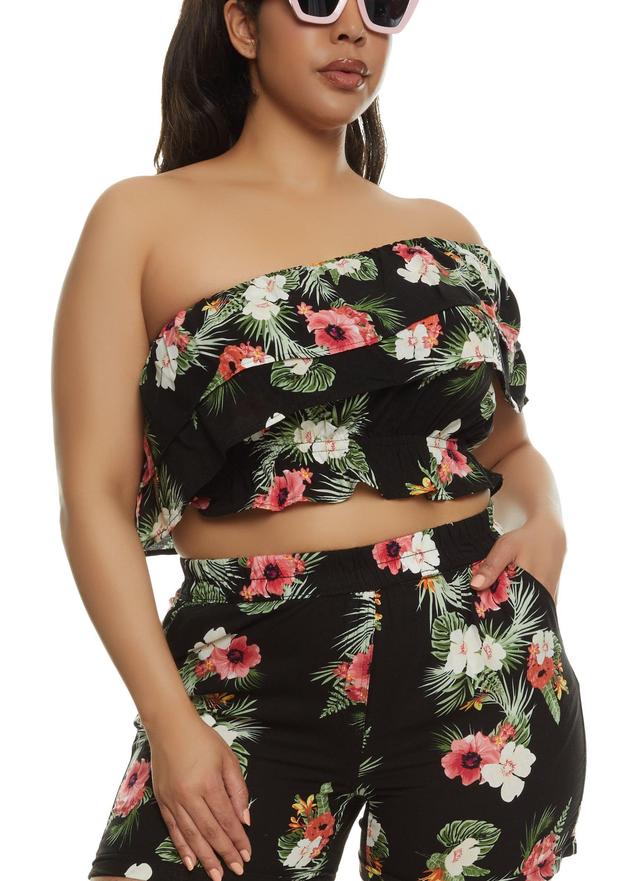 Womens Plus Size Tropical Floral Print One Shoulder Top Product Image