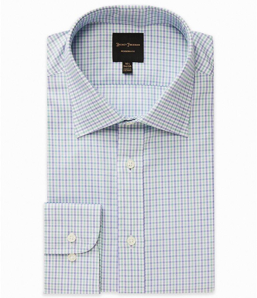 Hickey Freeman Modern Fit Spread Collar Tattersall Plaid Woven Dress Shirt Product Image