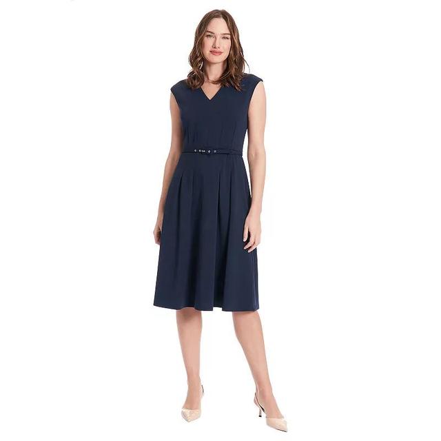 Womens London Times V-Neck Tucked Midi Dress With Belt Product Image