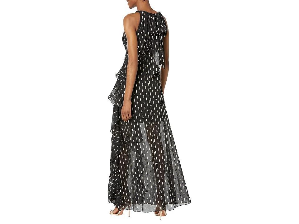 Betsy & Adam Long Halter Chiffon Clip Dot (Black Women's Dress Product Image