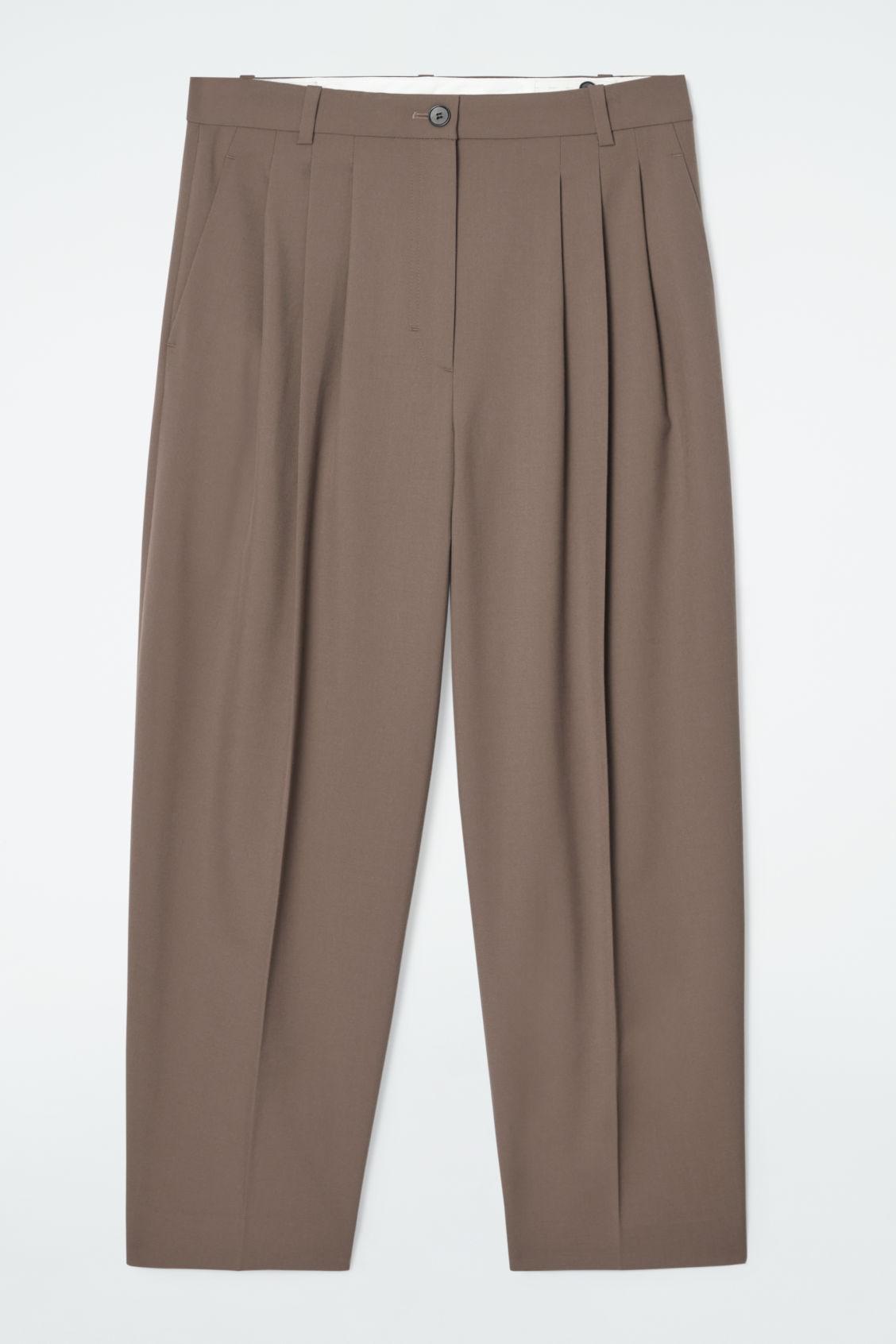 PLEATED BARREL-LEG WOOL-BLEND TROUSERS Product Image