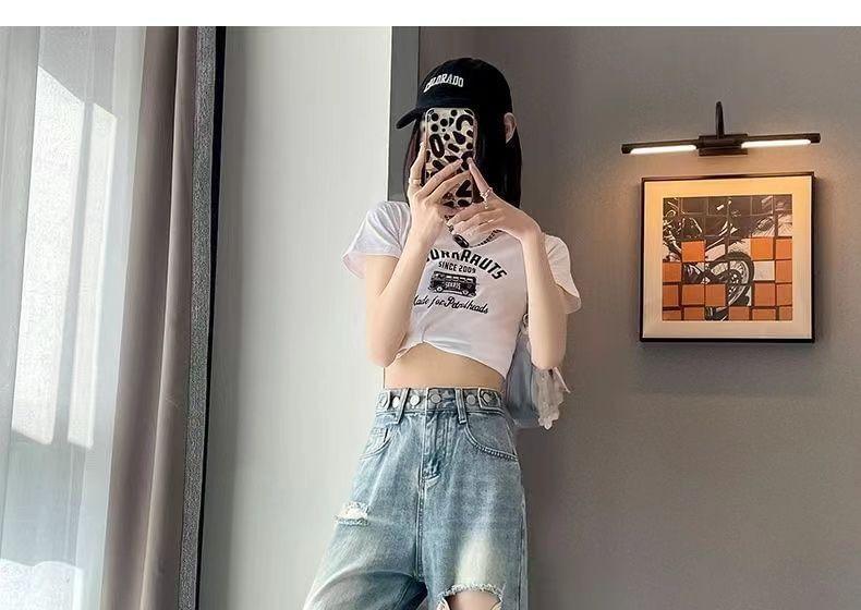 High Waist Ripped Washed Loose Fit Jeans Product Image