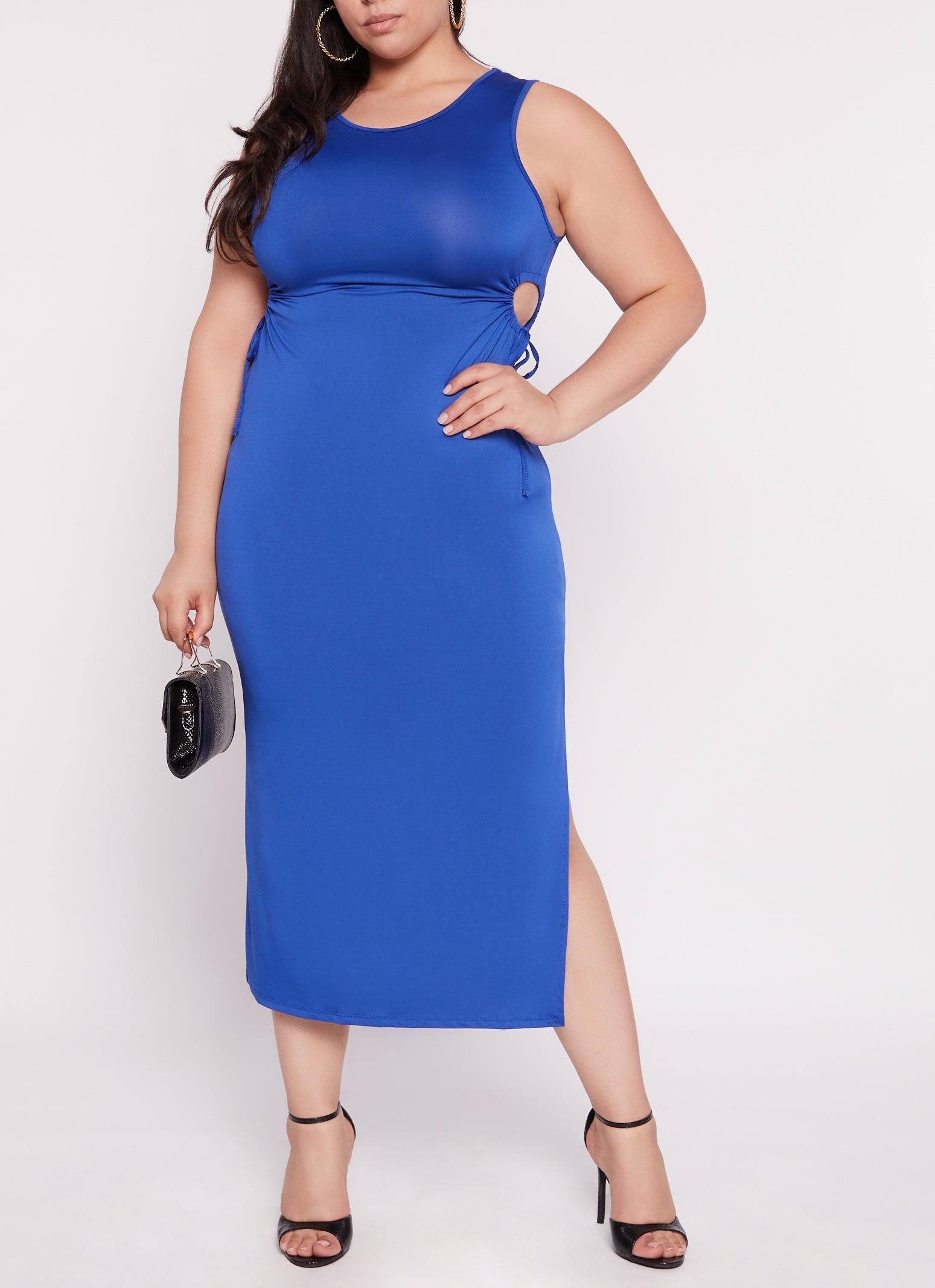 Womens Plus Size Drawstring Cut Out Tank Dress Product Image