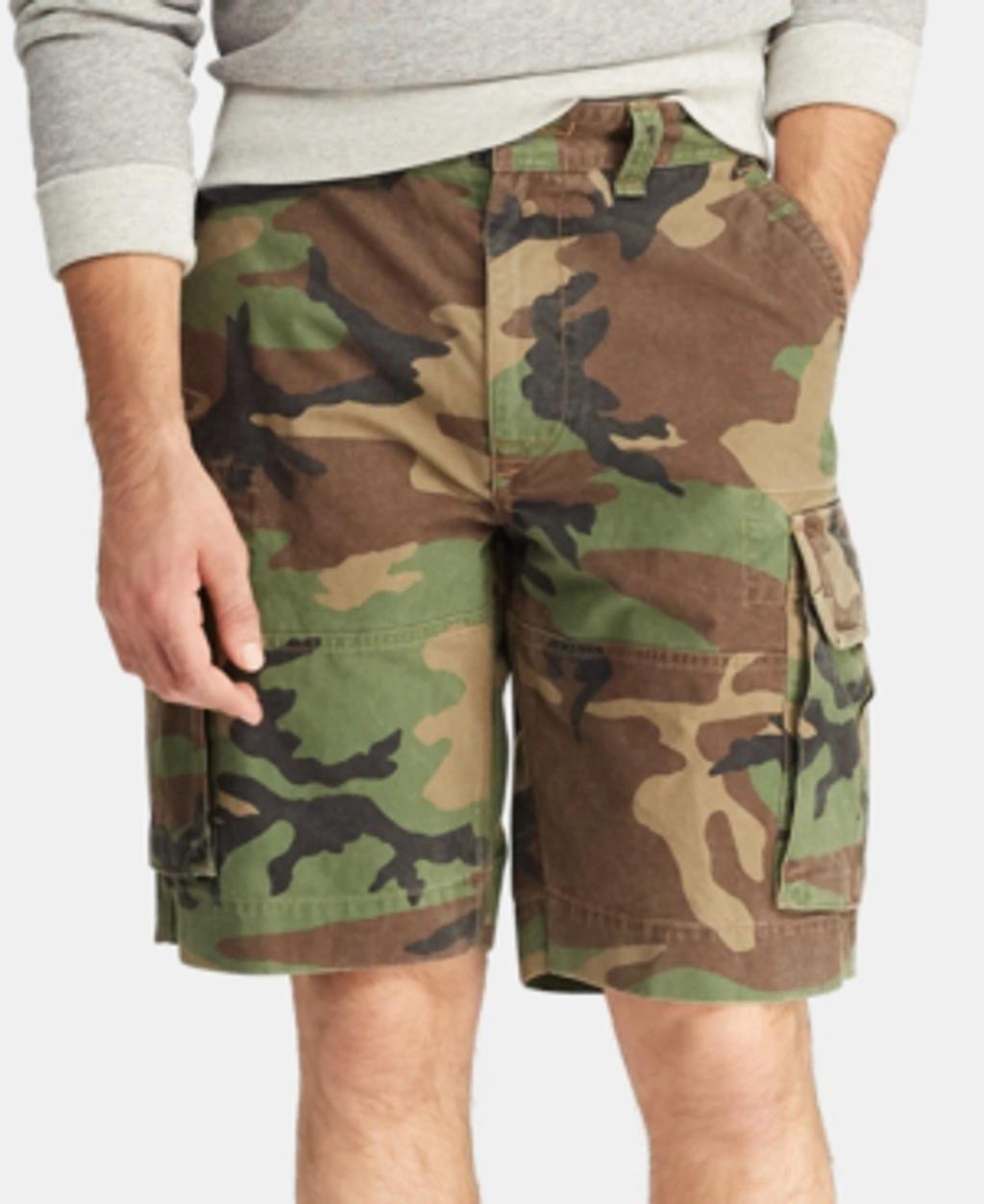 Men's Big & Tall Relaxed Fit 10" Camouflage Cotton Cargo Shorts In Green Product Image