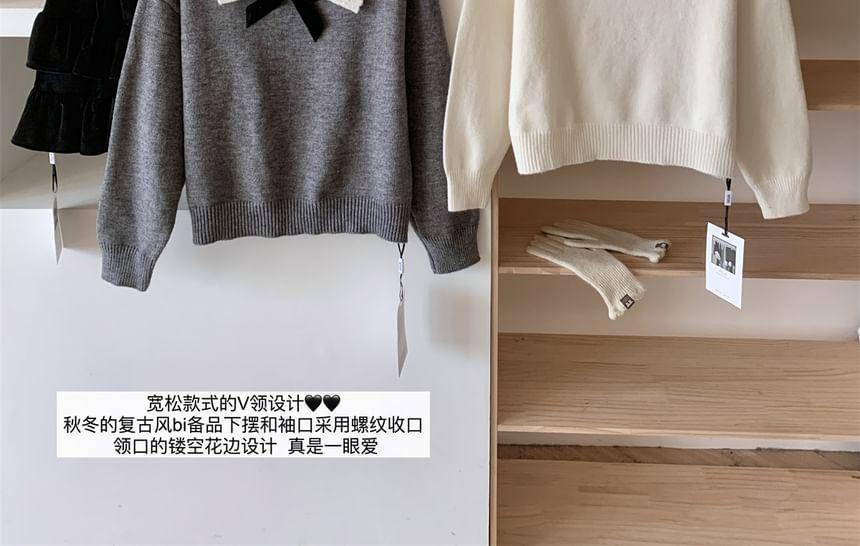 Collared Bow Neck Crop Sweater Product Image