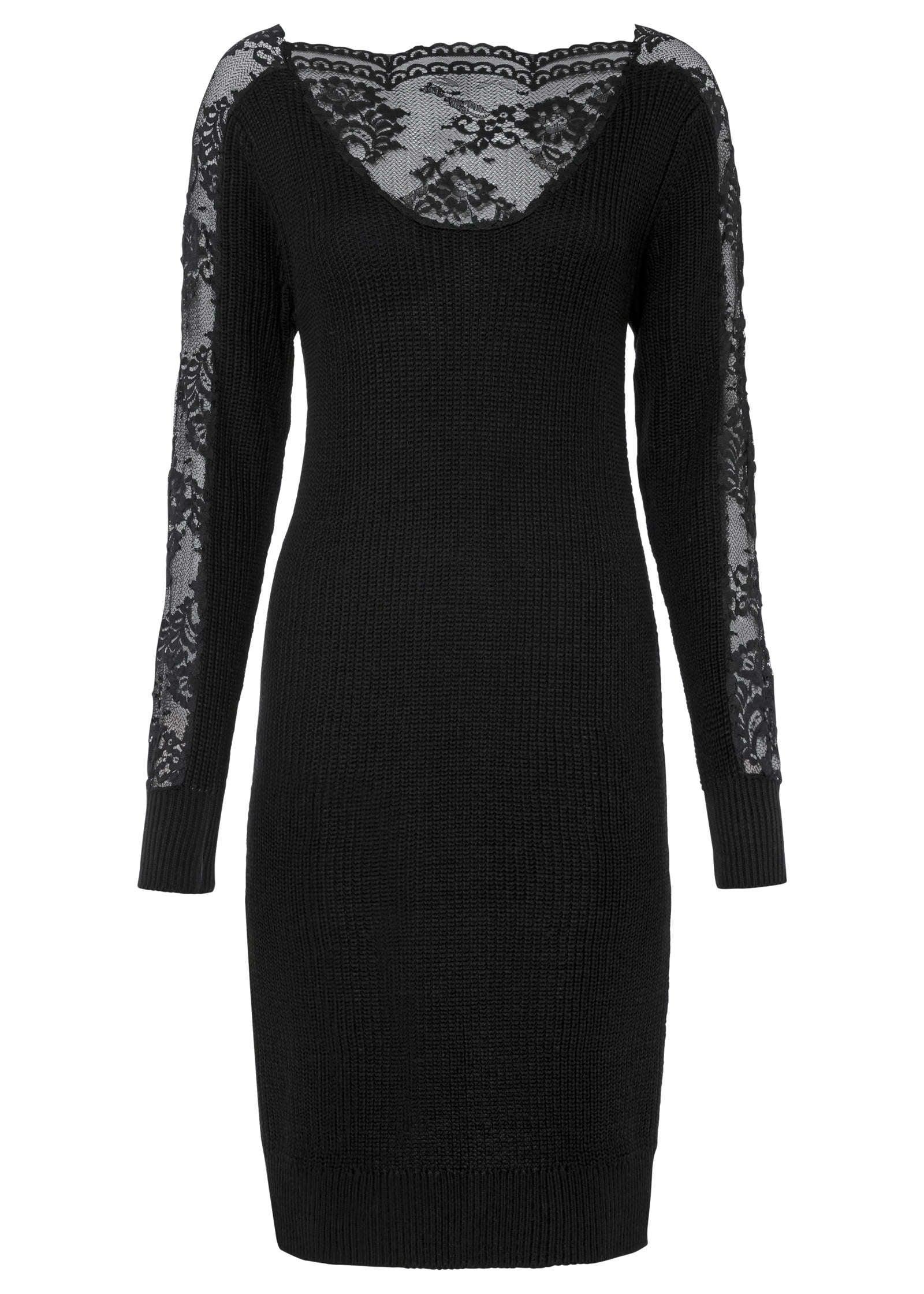 Lace Detail Sweater Dress - Black Product Image