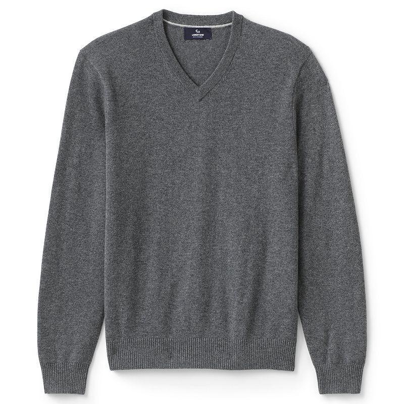 Big & Tall Lands End Fine-Gauge Cashmere V-neck Sweater, Mens Blue Grey Donegal Product Image