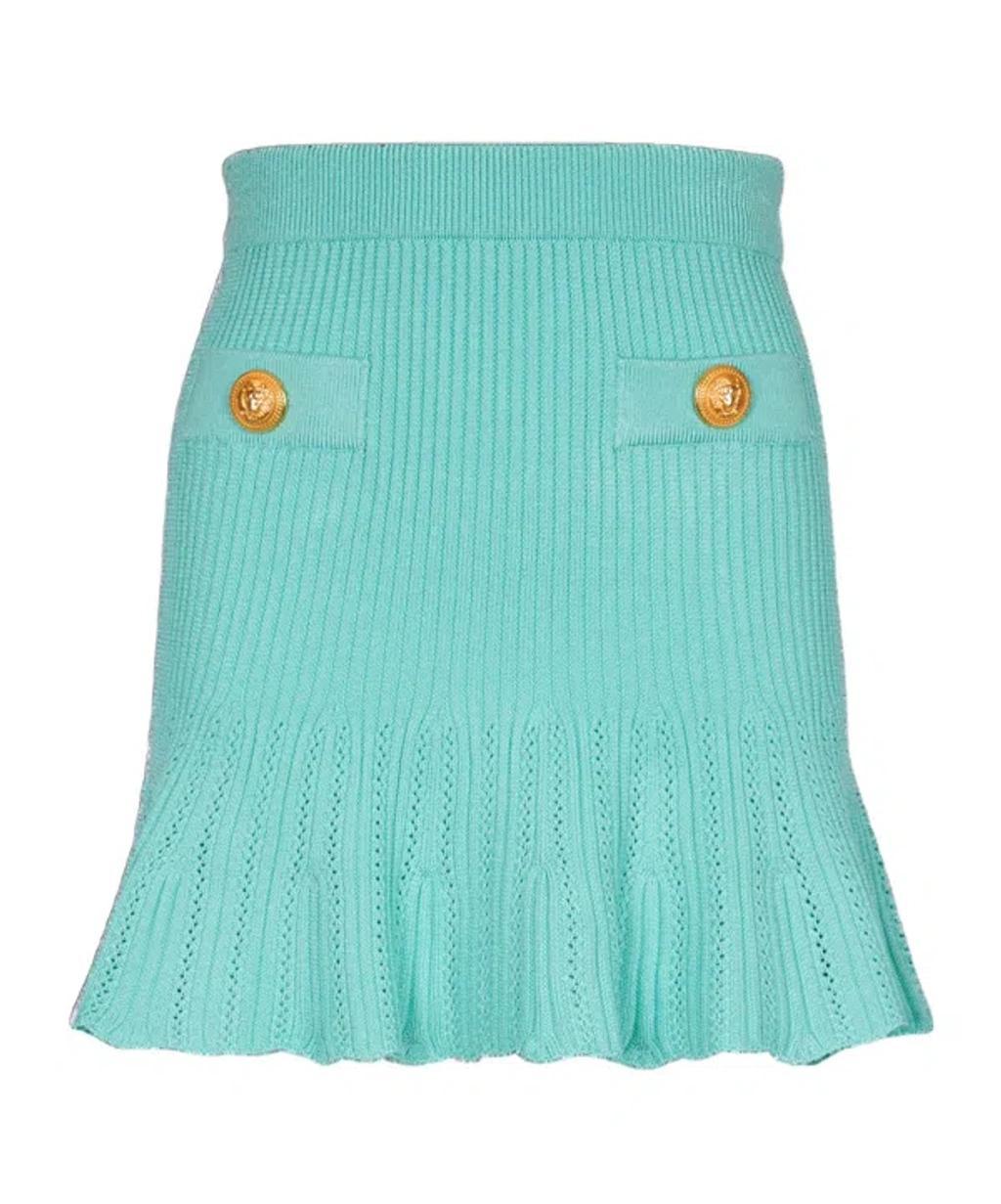 BALMAIN Peplum-hem Knitted Mini Skirt In Blue Product Image