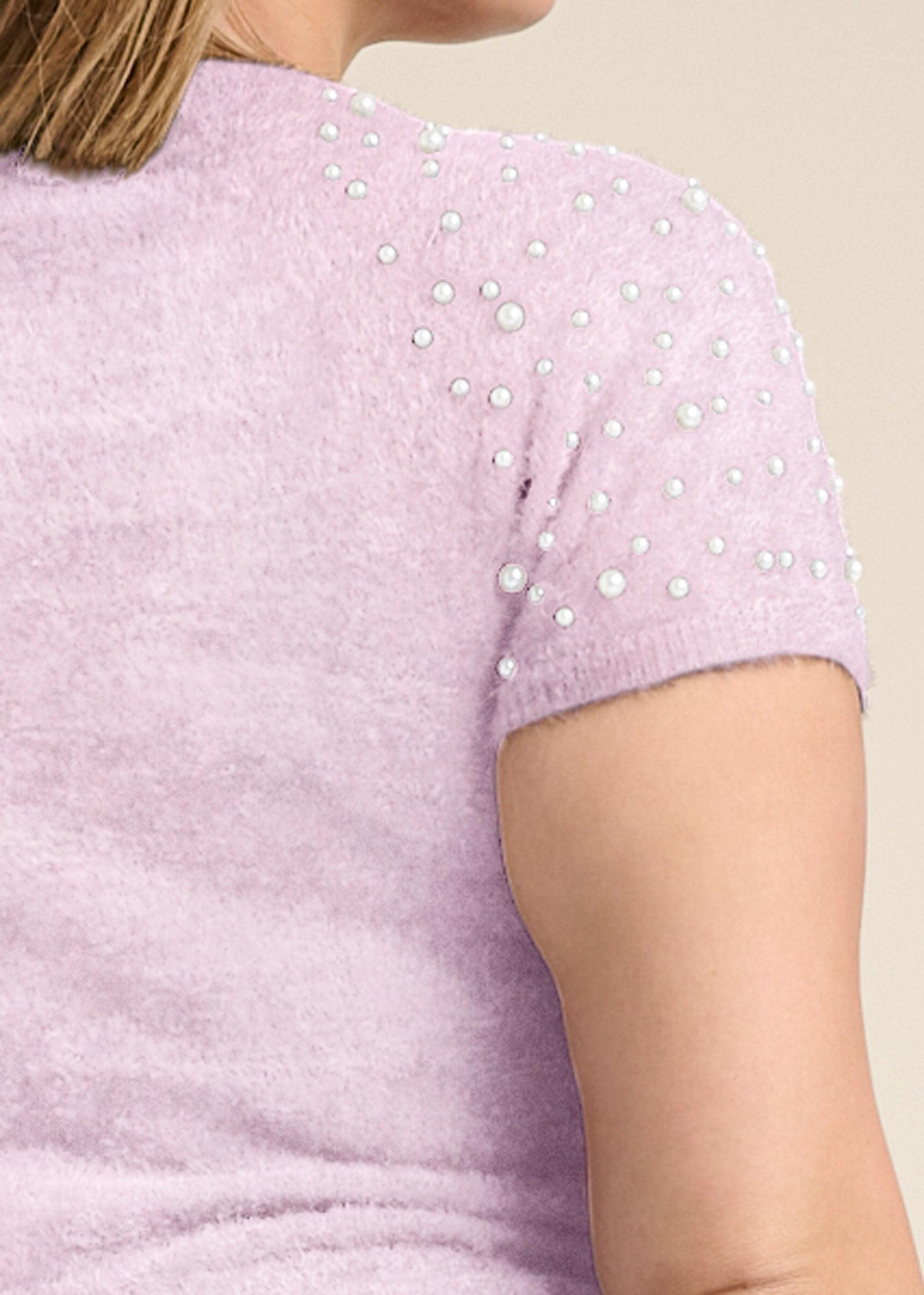 Pearl Short Sleeve Sweater - Lilac Product Image