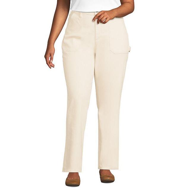 Plus Size Lands End Denim High Rise Straight Leg Utility Jeans, Womens White Product Image