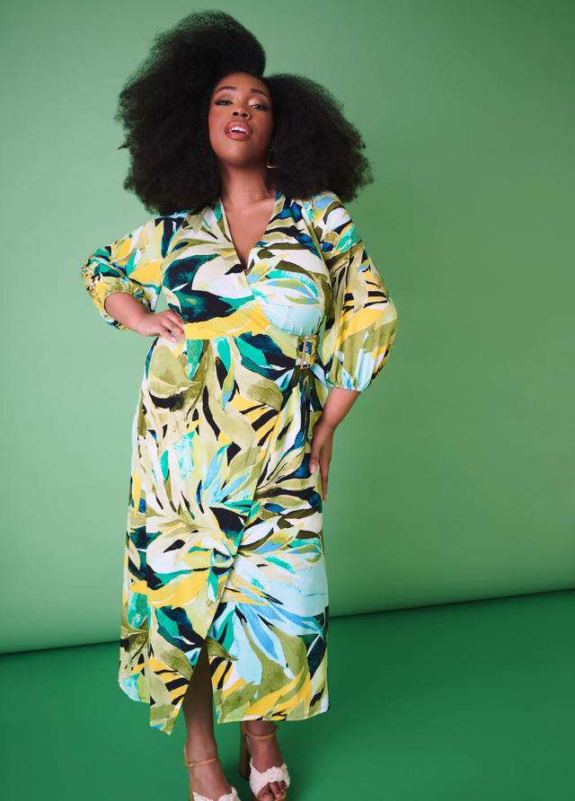 Plus Size Floral Print Maxi Wrap Dress, - Ashley Stewart Product Image