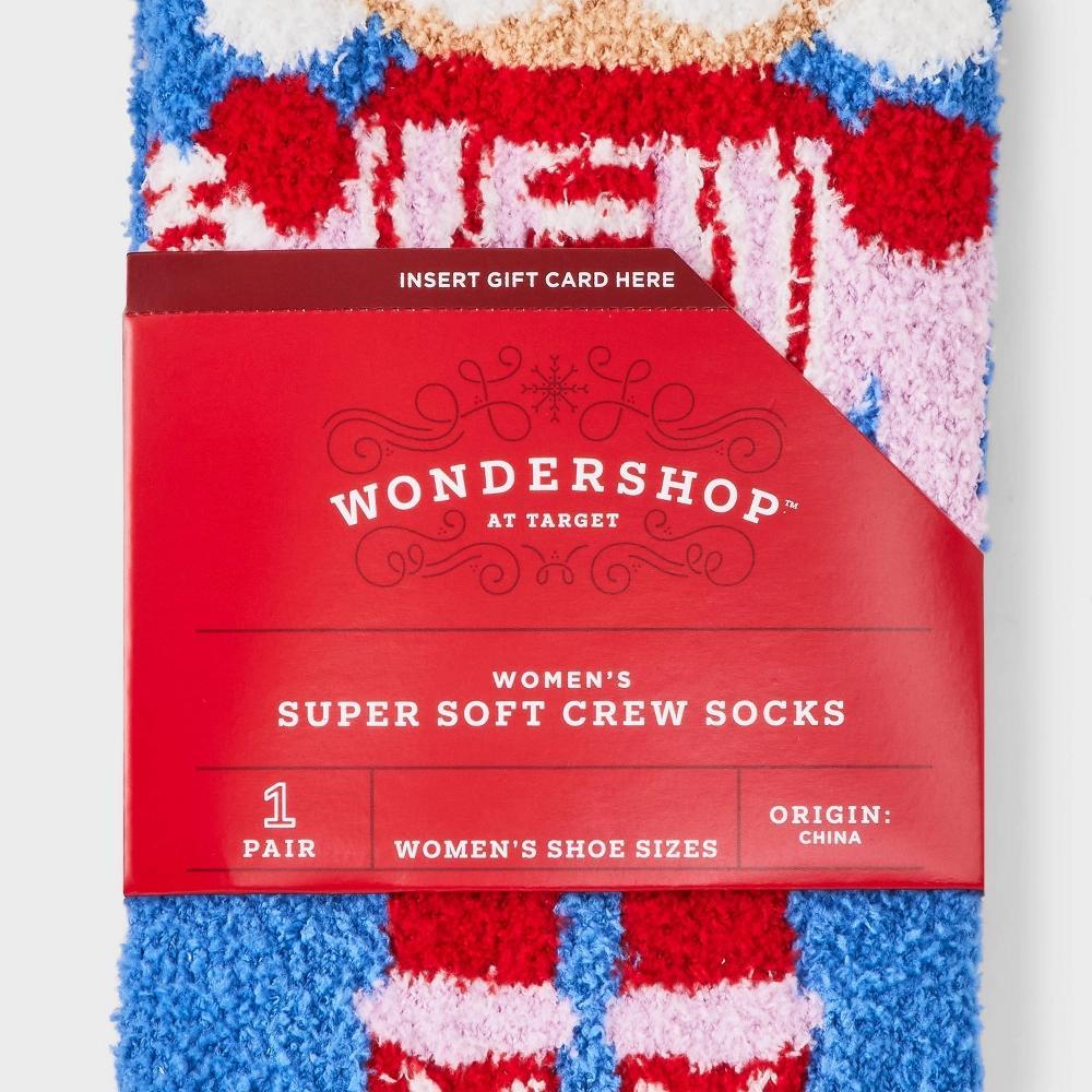 Women's Candy Nutcracker Cozy Christmas Crew Socks with Gift Card Holder - Wondershop™ Blue 4-10 Product Image