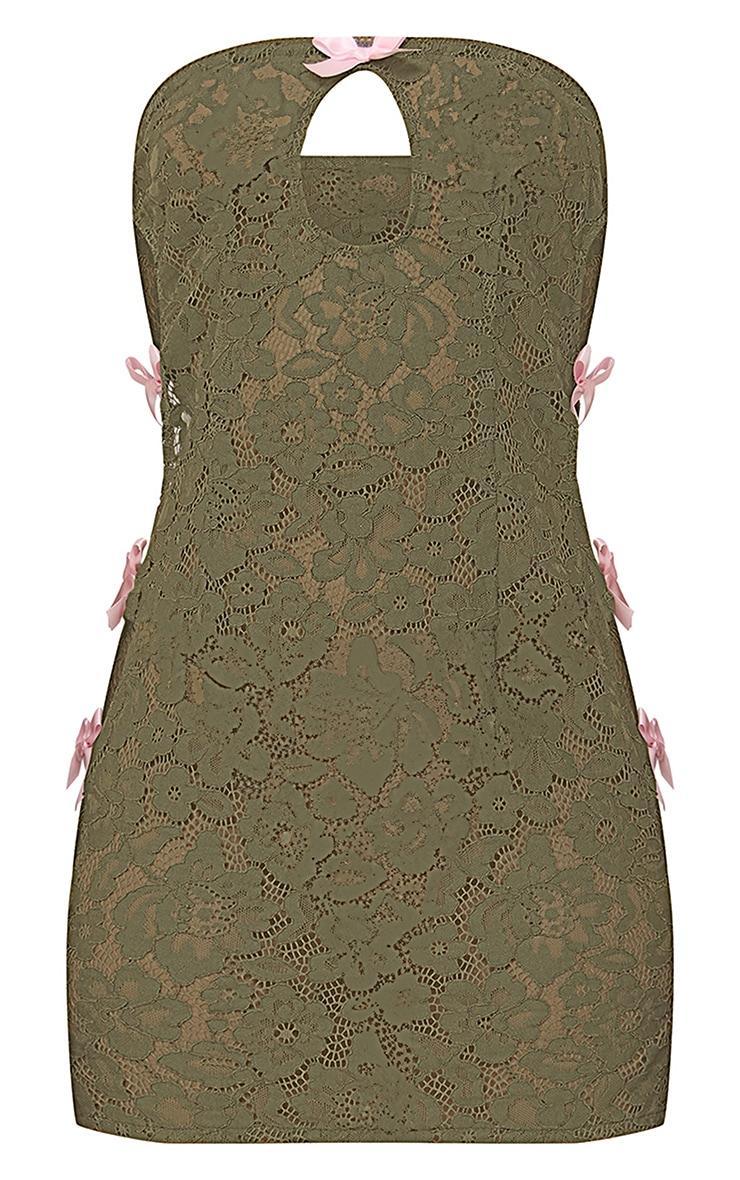 Khaki Lace Bow Detail Cut Out Bandeau Bodycon Dress Product Image