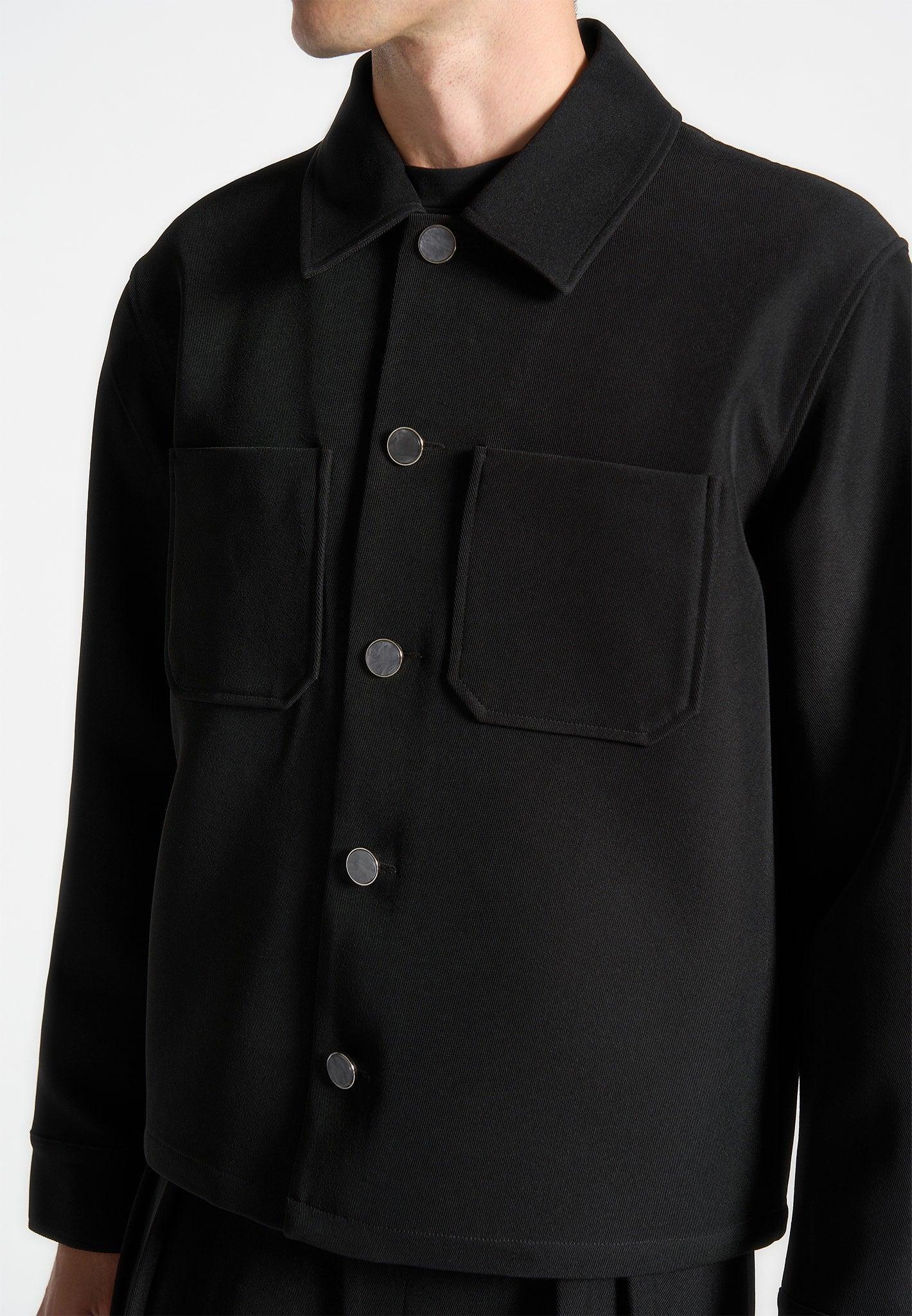 Twill Pocket Cropped Shirt - Black Male Product Image