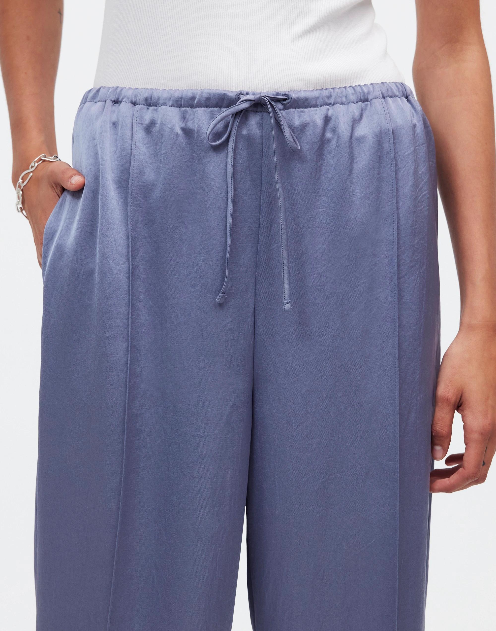 Pintucked Slim Pull-On Pants in Satin Product Image