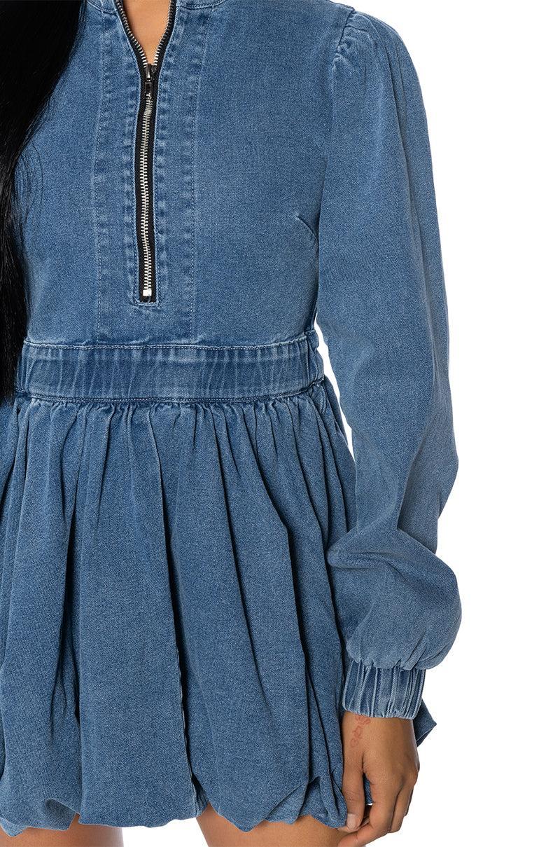 PASS THE BUBBLY DENIM MINI DRESS Product Image