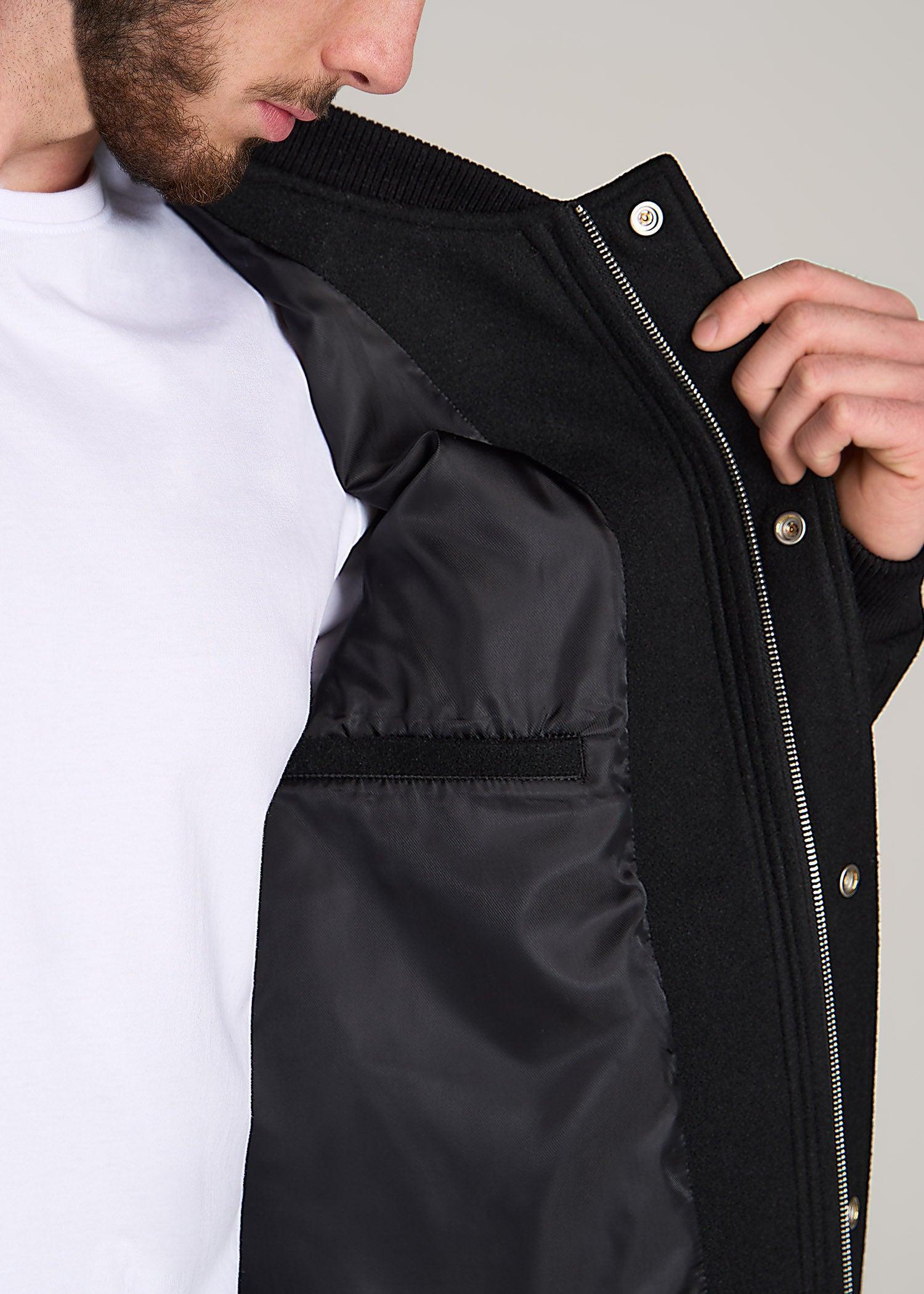 Melton Varsity Jacket for Tall Men in Black Male Product Image