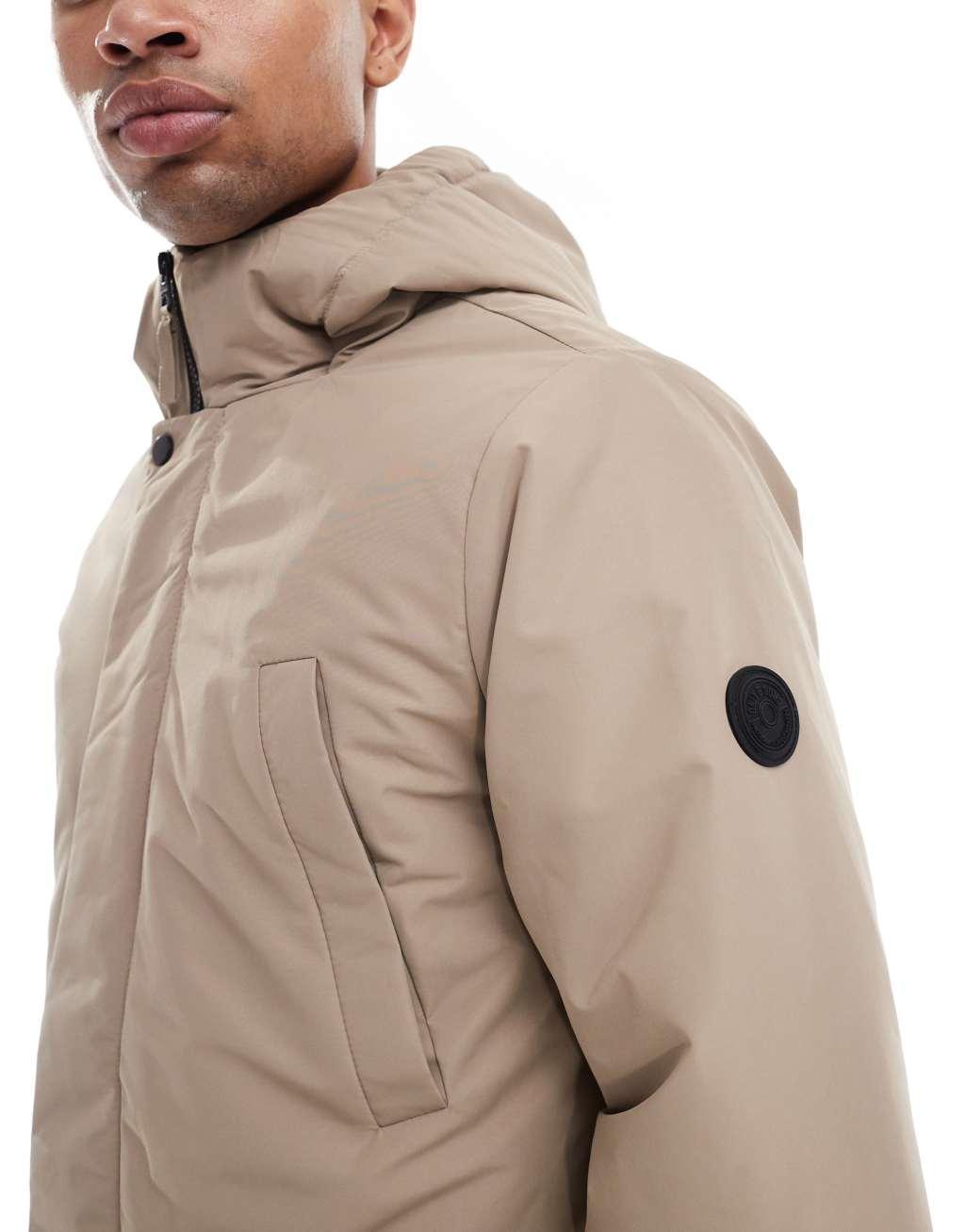 ONLY & SONS technical parka with hood in taupe Product Image