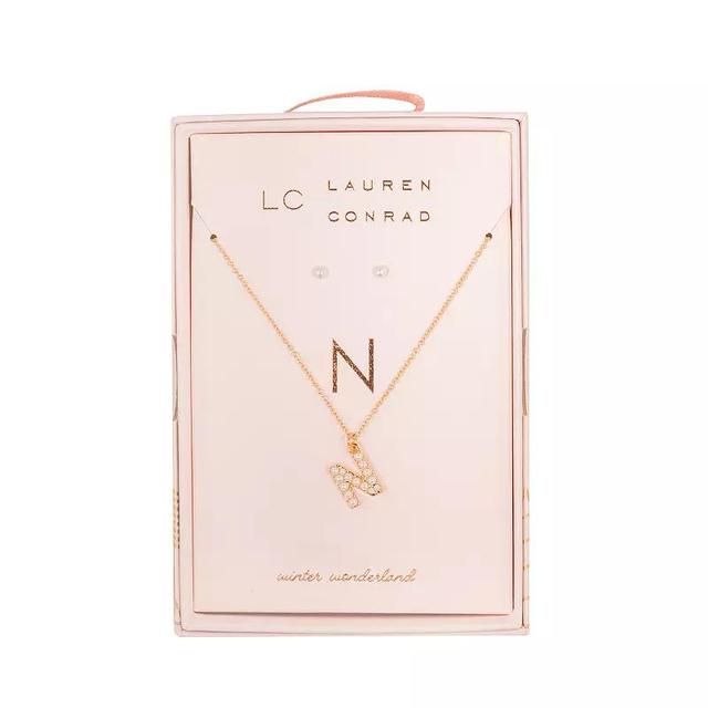 LC Lauren Conrad Simulated Pearl Initial Necklace & Earring Set, Womens, N Initial Product Image