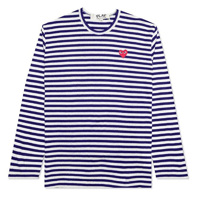 Striped Big Heart L/S T-Shirt - Blue/White Male Product Image