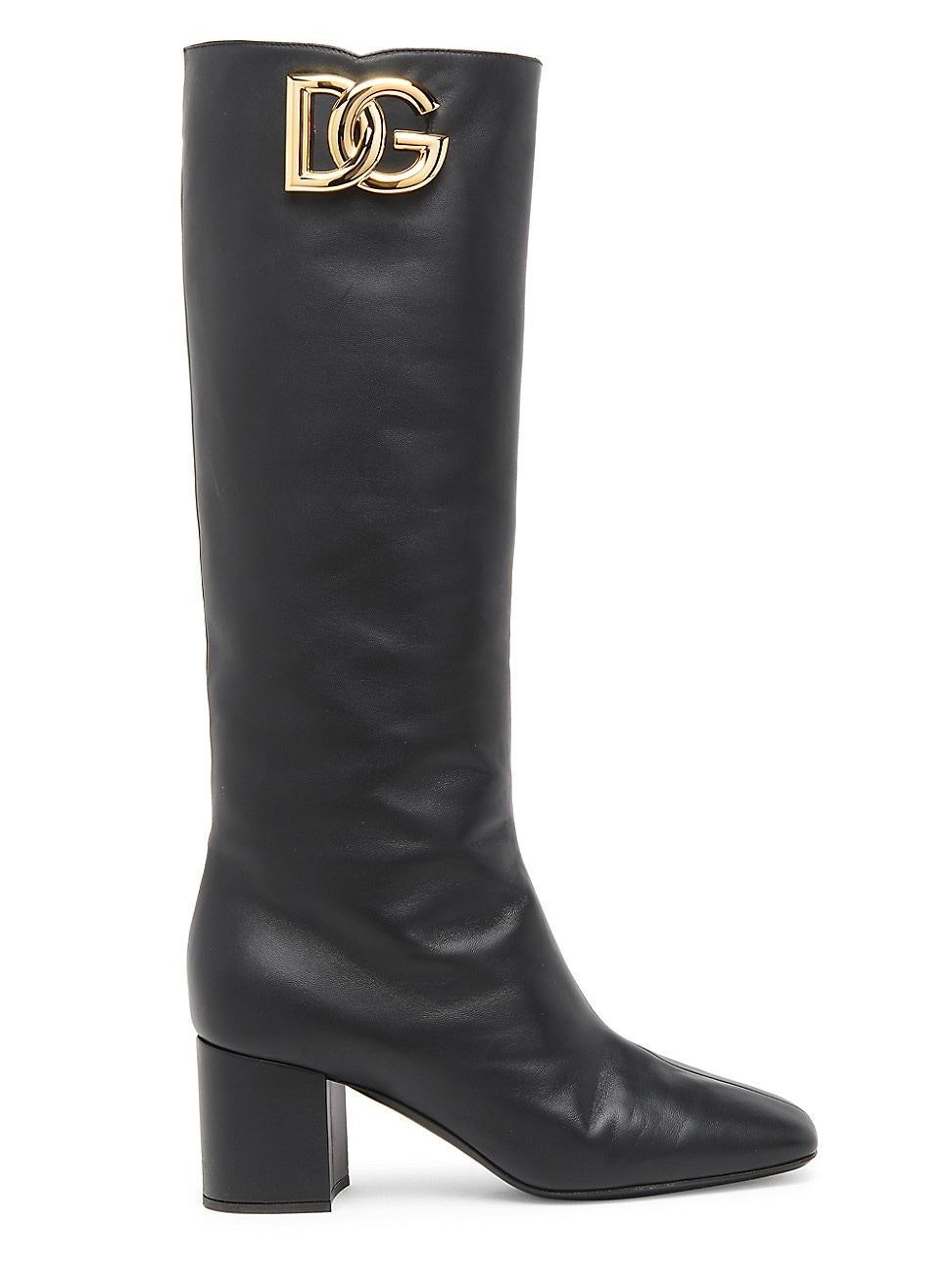 Womens Leather Logo Knee-High Boots product image