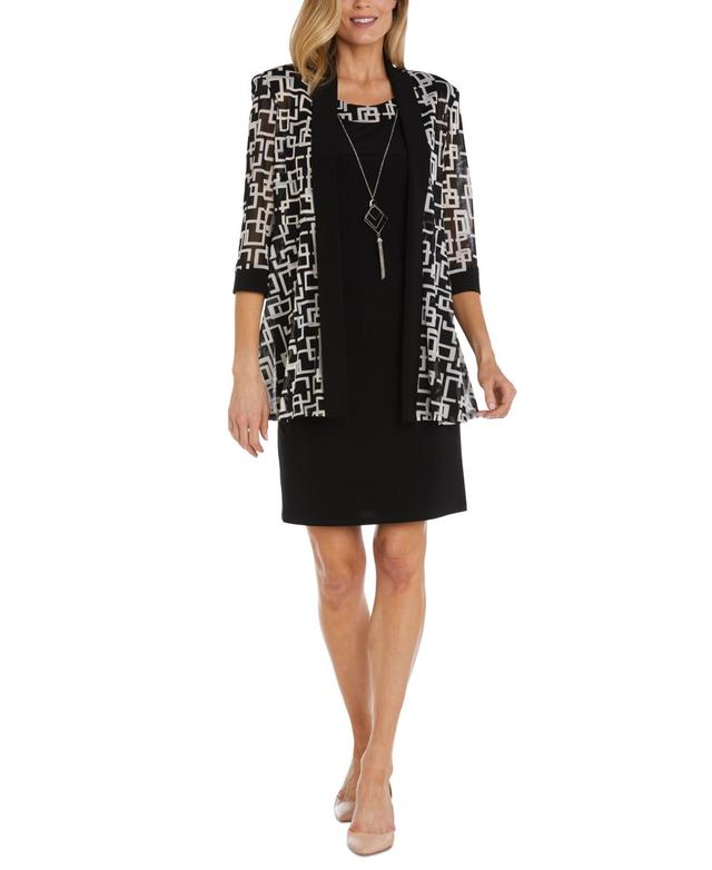 R & M Richards Womens Necklace Dress & Puff-Print Jacket Product Image