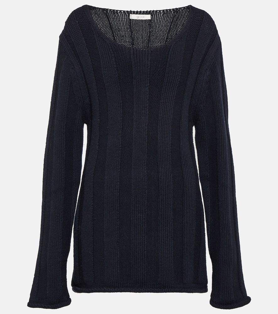 THE ROW Ribbed-knit Wool Sweater In Blue Product Image