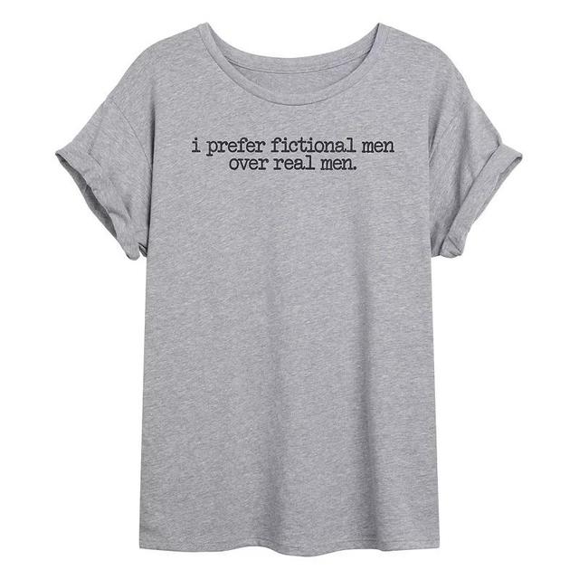 Juniors I Prefer Fictional Men Flowy Tee, Girls Grey Gray Product Image