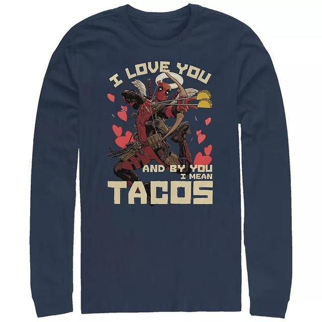 Big & Tall Marvel Deadpool I Love Tacos Long Sleeve Graphic Tee, Mens Blue Product Image