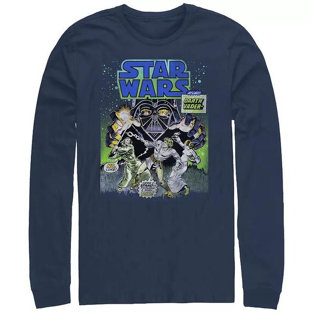 Mens Star Wars Darth Vader Attack Comic Book Cover Graphic Tee Blue Product Image