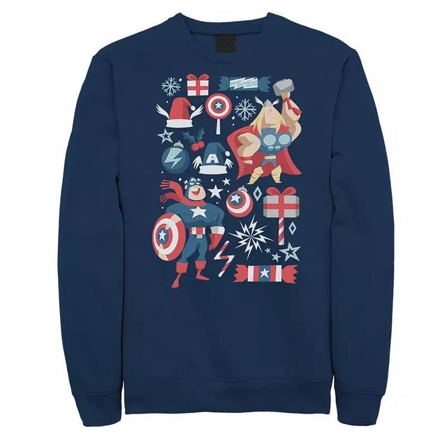 Mens Marvel Avengers Thor And Captain America Holiday Collage Sweatshirt Blue Product Image